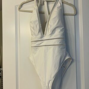 Zimmermann White Halter One-Piece Swimsuit with Mesh Waistband